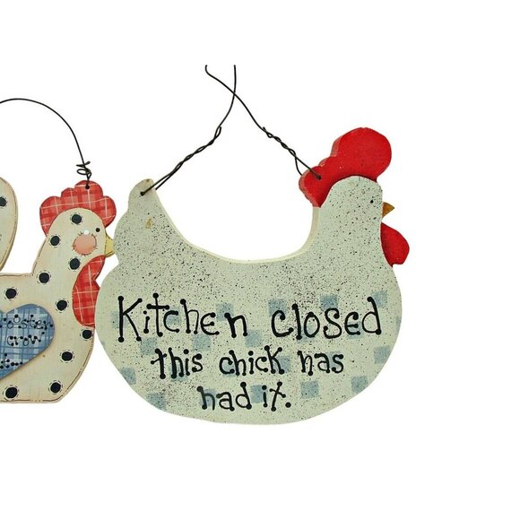 Lot of 4 Country Farm Chicken Rooster Wooden Signs Decor Kitchen Hanging Display - Picture 2 of 10